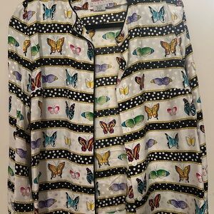 Butterfly Print Button-Up Blouse